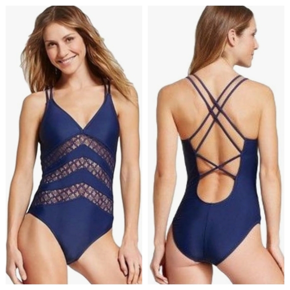 Mossimo Supply Co. Other - Mossimo High Waist One Piece Swimsuit Lace Inset V-Neck Strappy Back Size XL.